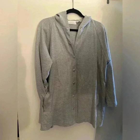Dana Buchman Grey Snap Front Hoodie with Zippered Pocket - Picture 1 of 7